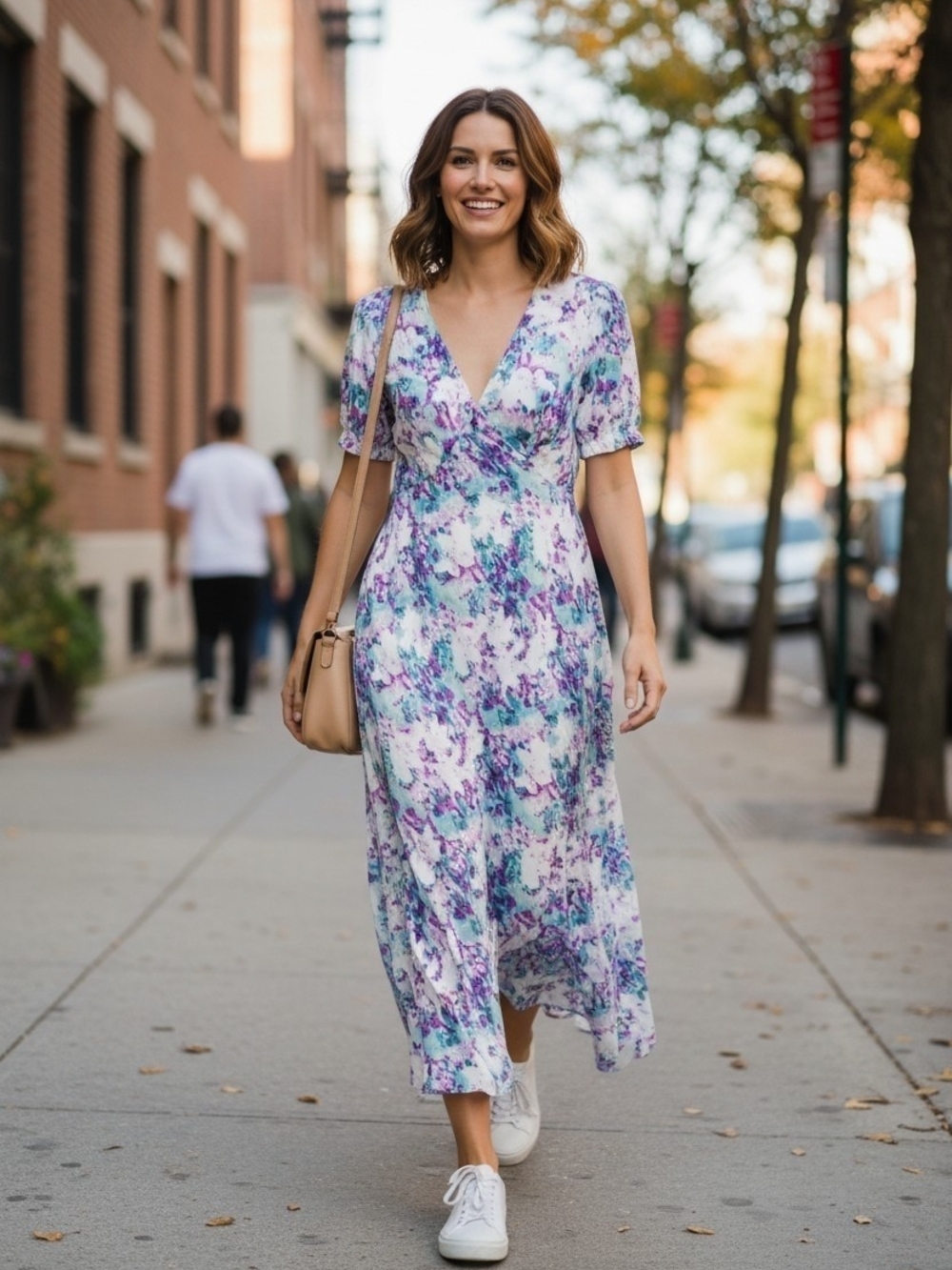 a new day Wonens Boho Floral Maxi Dress in Purple and Teal Medium Side Zip